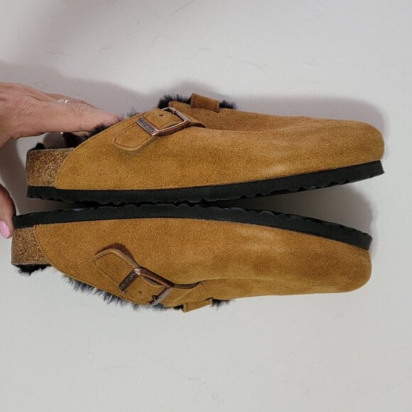 NEW Birkenstock Boston Shearling Mules Womens 39 8/8.5 Wide Suede Cozy Comfort - Picture 5 of 8
